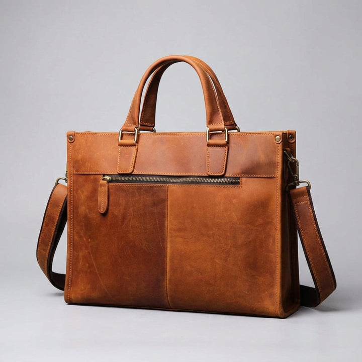 Stijlvolle unisex vintage aktetas & werktas met ruime organisatie, ideaal als leren schoudertas voor kantoor.