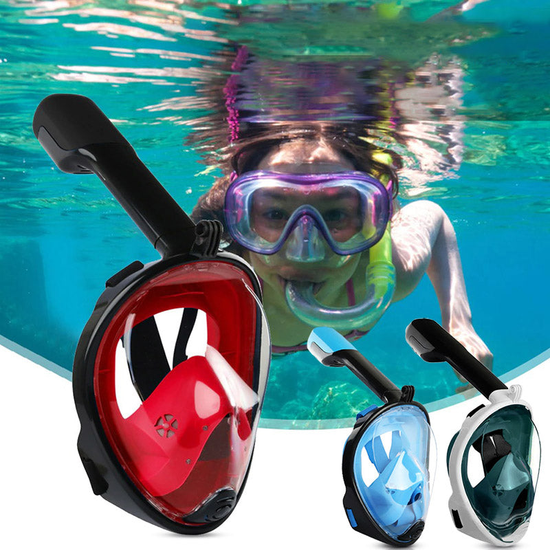 Anti-condens snorkelmasker met droge snorkel, zorgt voor onbelemmerd en helder onderwater zicht tijdens het zwemmen.