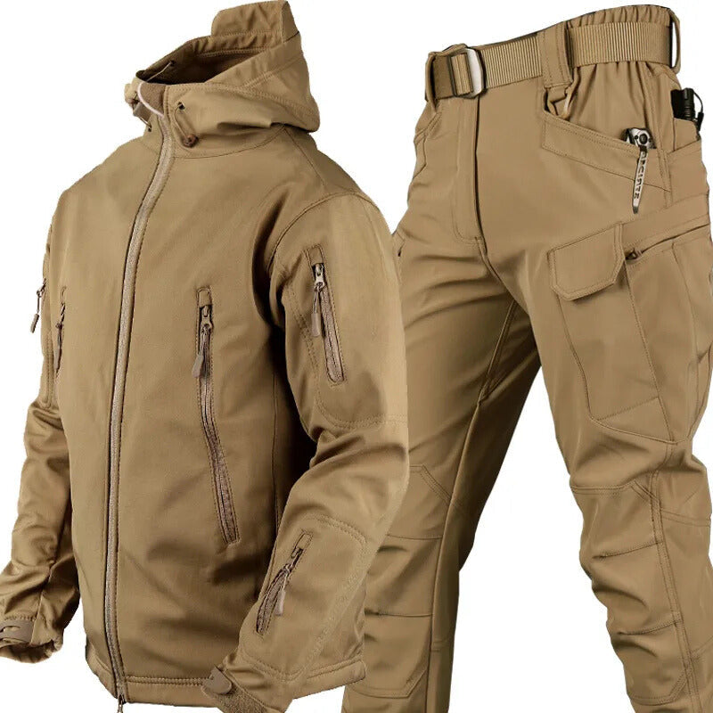 Unisex outdoor kleding set met fleecevoering, biedt optimale water- en winddichte bescherming.