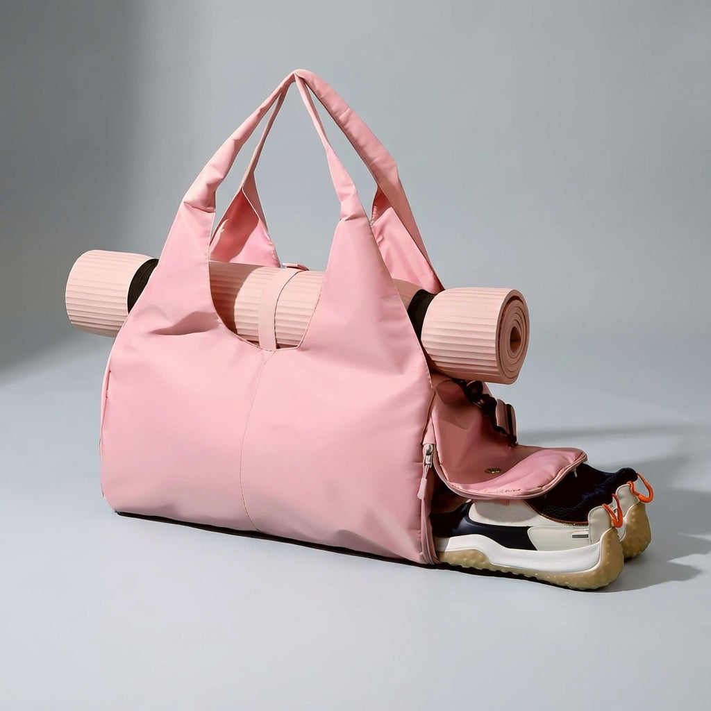 Unisex sporttas gedragen, perfect voor gym of reis. Waterafstotend en met handig schoenenvak.