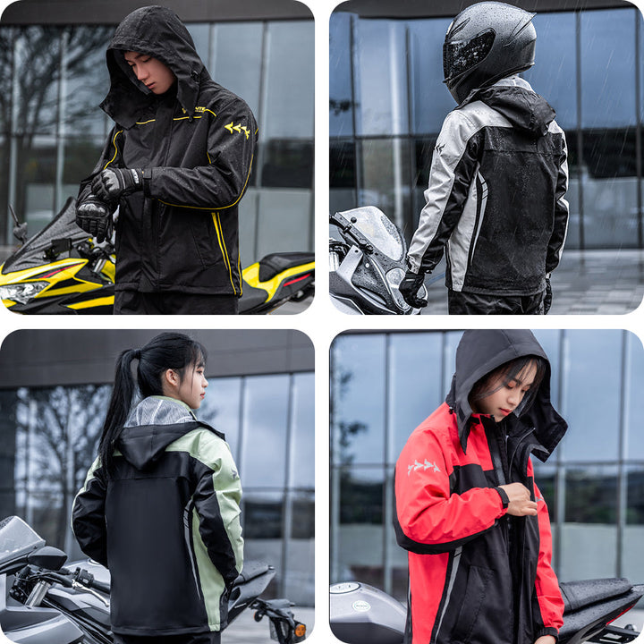 Detail van de waterdichte stof van het regenpak, duurzame en lichtgewicht kleding voor bescherming tegen regen.