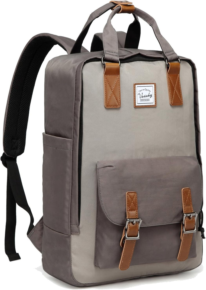 Unisex waterdichte 15.6" laptop rugzak met vintage design en organizer vakken. Ideaal voor werk, school of reizen.