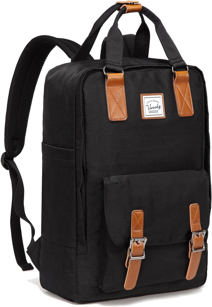 Perfect cadeau: unisex waterdichte 15.6" laptop rugzak met vintage stijl, handig voor school, werk of reis.