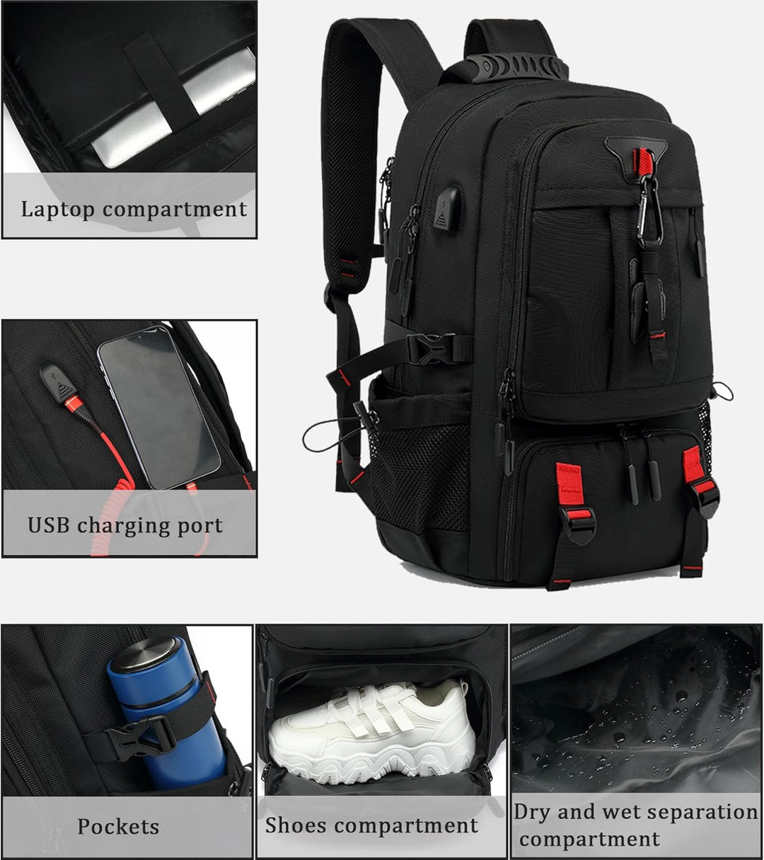 Ergonomische 60L reisrugzak met gewatteerde schouderbanden, waterdicht voor comfortabel dragen onderweg.