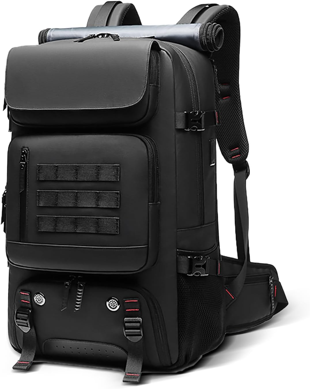 Unisex waterdichte reisrugzak 50L in zwart, met schoenenvak en USB-poort, ideaal voor reizen en outdoor.