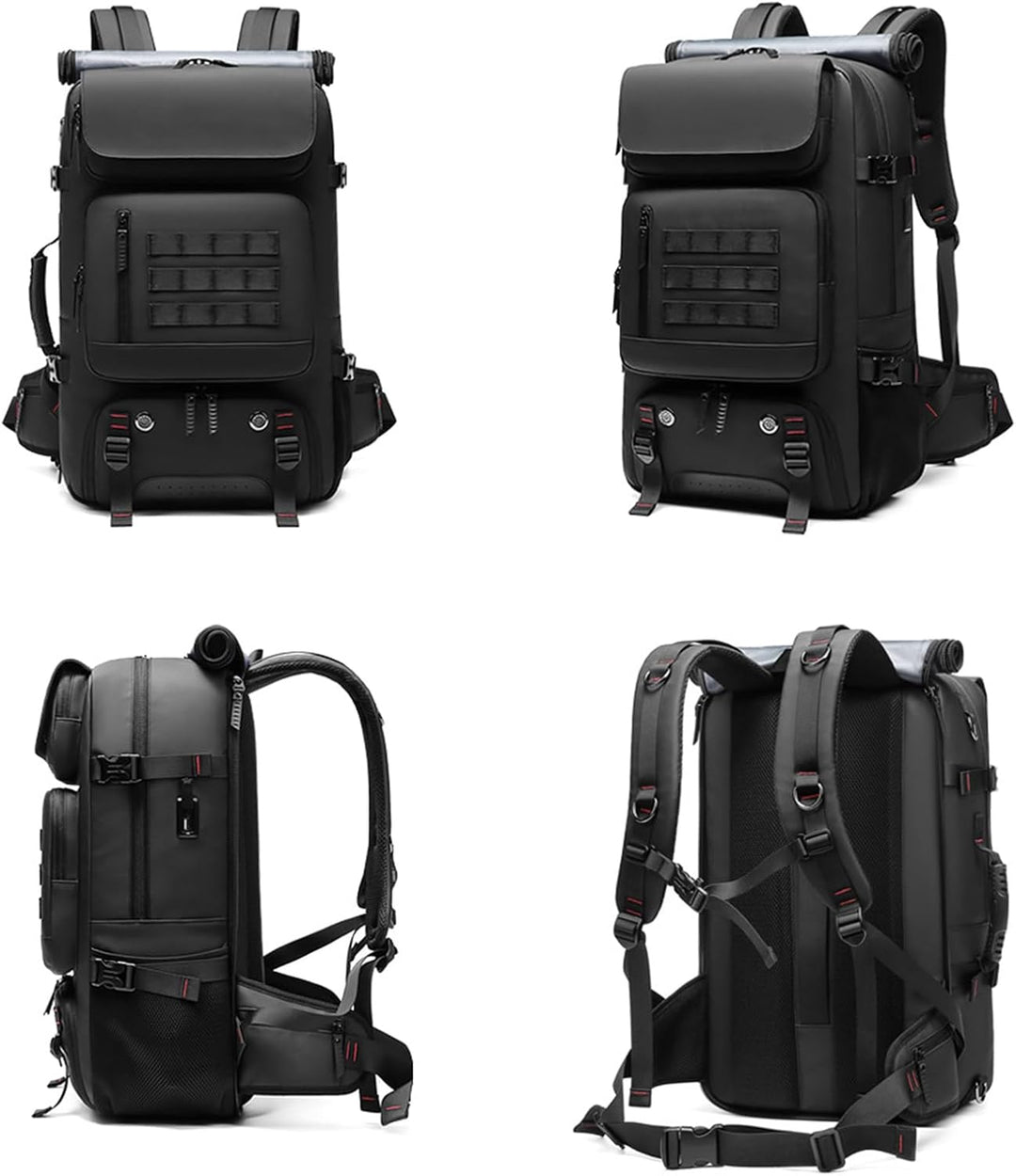 Grote 50L waterdichte rugzak met ingebouwd schoenenvak en USB-oplaadpoort, perfect voor avontuurlijke reizen.