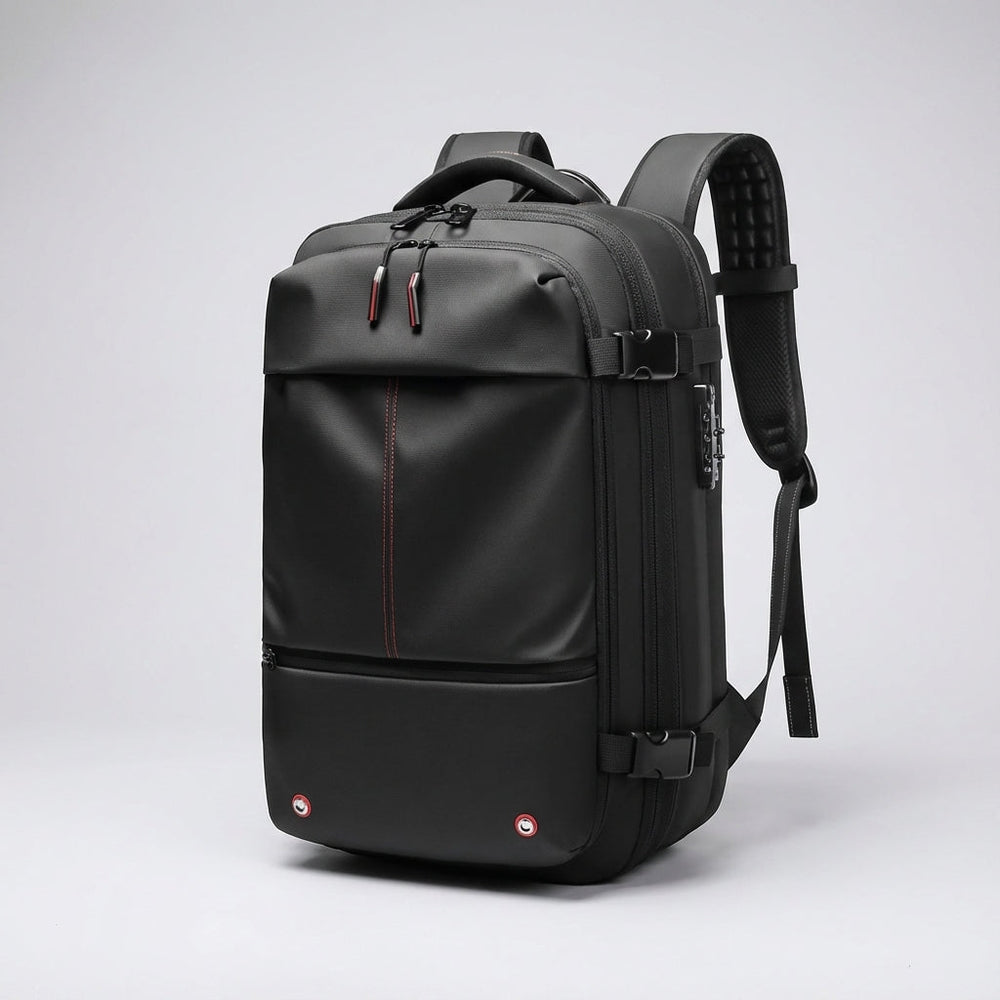 Waterdichte rugzak TravelCompress beschermt je spullen tegen regen, perfect voor outdoor avonturen.
