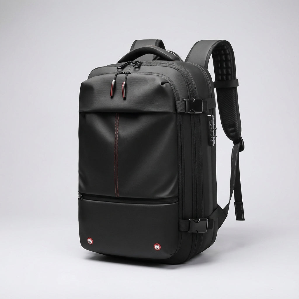 Waterdichte rugzak TravelCompress beschermt je spullen tegen regen, perfect voor outdoor avonturen.