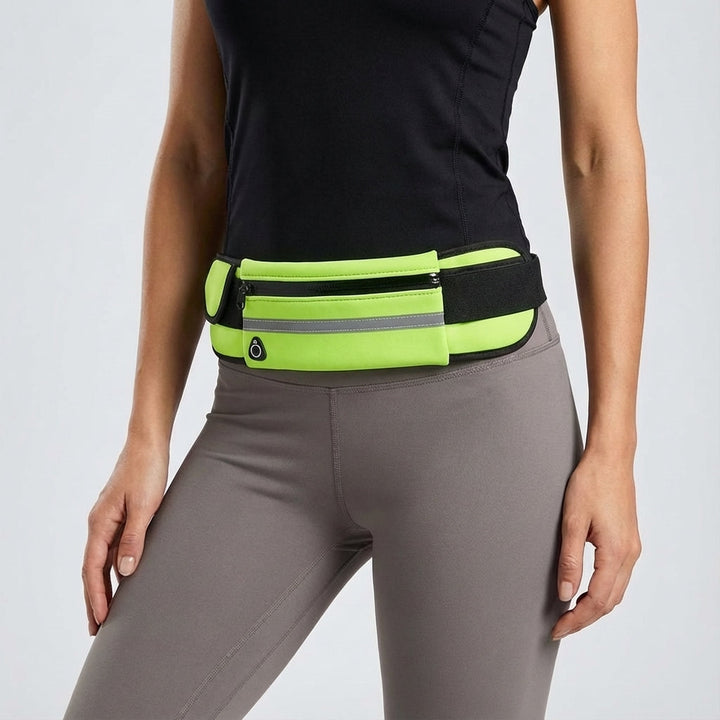 Verstelbare hardloopband met ritsvakken, geschikt als telefoonhouder. Waterdicht en comfortabel voor elke sport.
