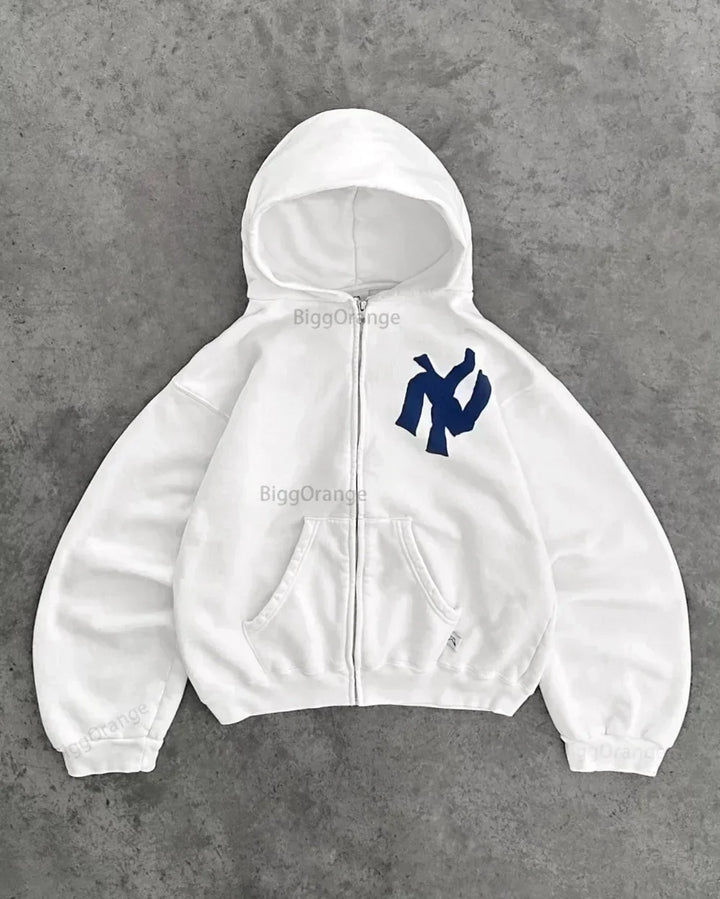 Oversized Y2K streetwear hoodie met gedurfde abstracte print, perfect voor een comfortabele unisex mode statement.