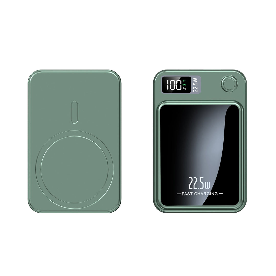 Compacte 10000mAh powerbank voor mobiel, met snellader en draadloos opladen. Perfect voor reizen.
