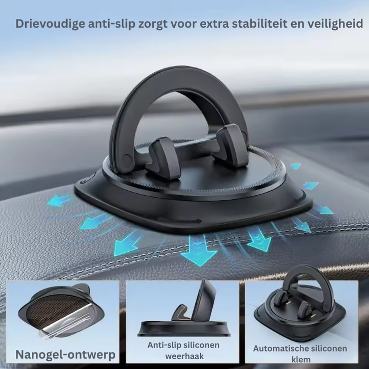 Veilige universele telefoonhouder voor in de auto, 360° draaibaar. Houd je mobiel stabiel tijdens het rijden.