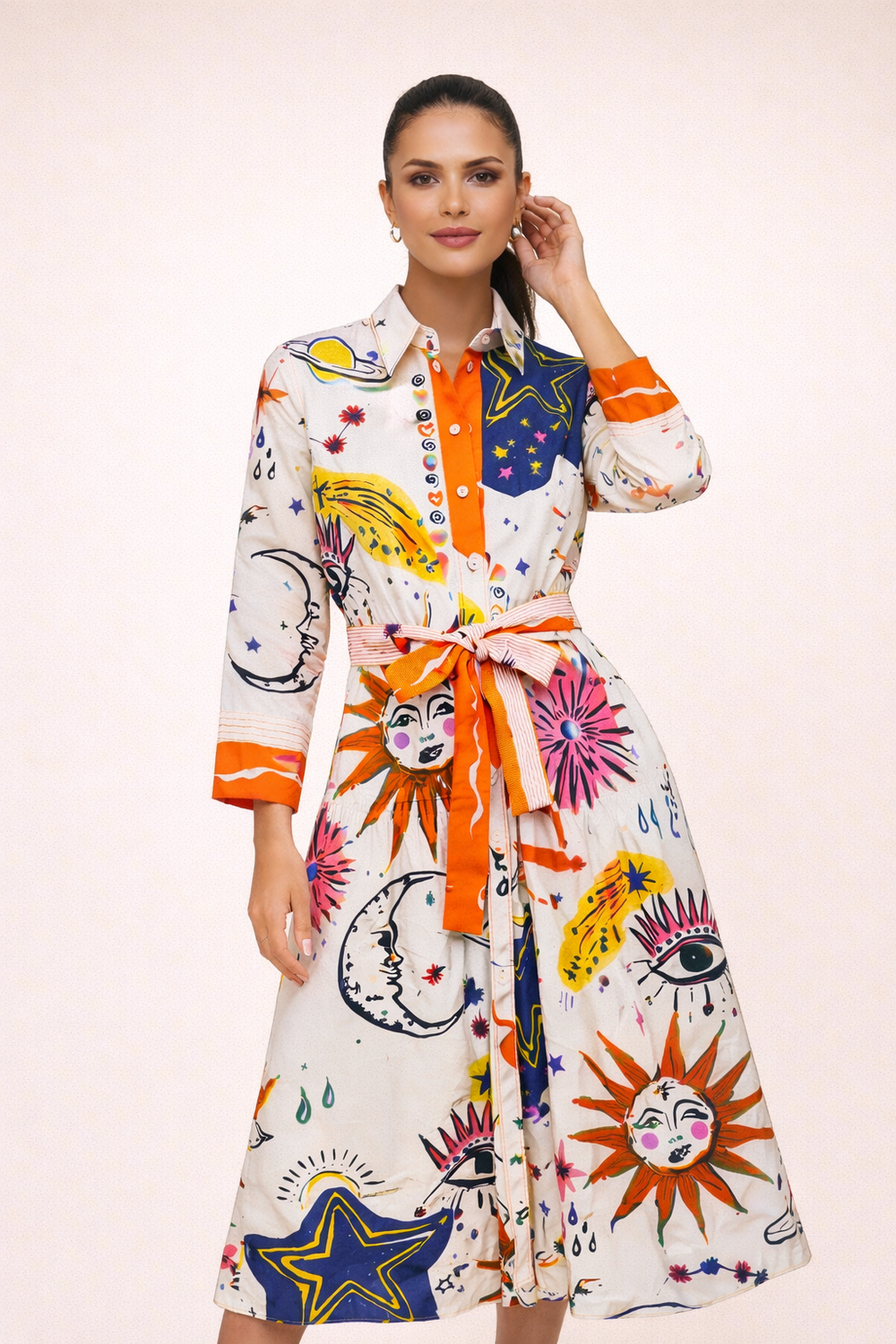 Comfortabele maxi overhemdjurk met levendige print, ideaal als veelzijdige zomerjurk voor dames.