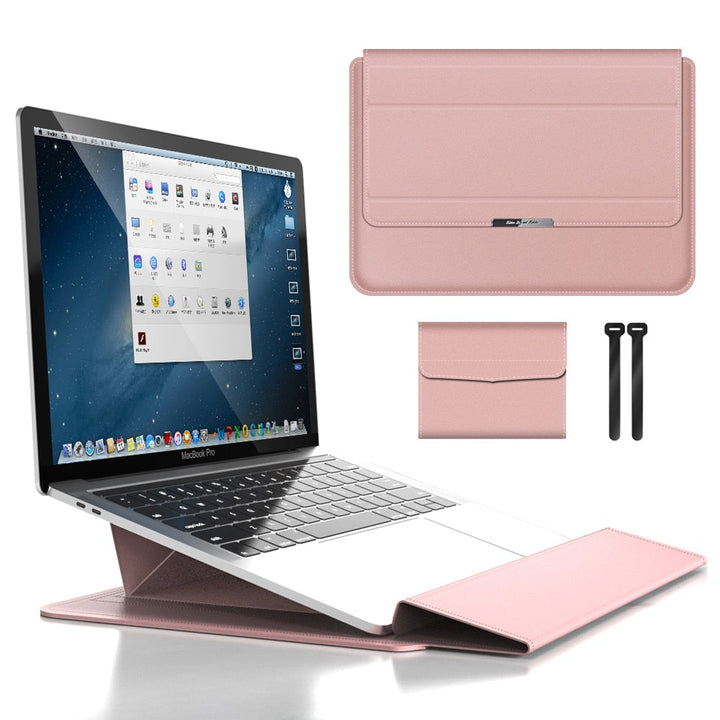 Multifunctionele Veltro laptophoes: waterdicht, schokbestendig, ingebouwde standaard & polssteun. Optimale bescherming.