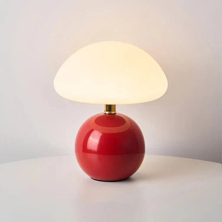 "Verstelbare LED paddenstoel lamp in modern design, keramiek en PVC, voor elegante sfeer in huis of kantoor."