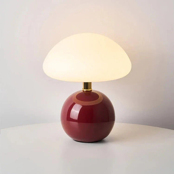 "Verstelbare LED paddenstoel lamp in modern design, keramiek en PVC, voor elegante sfeer in huis of kantoor."