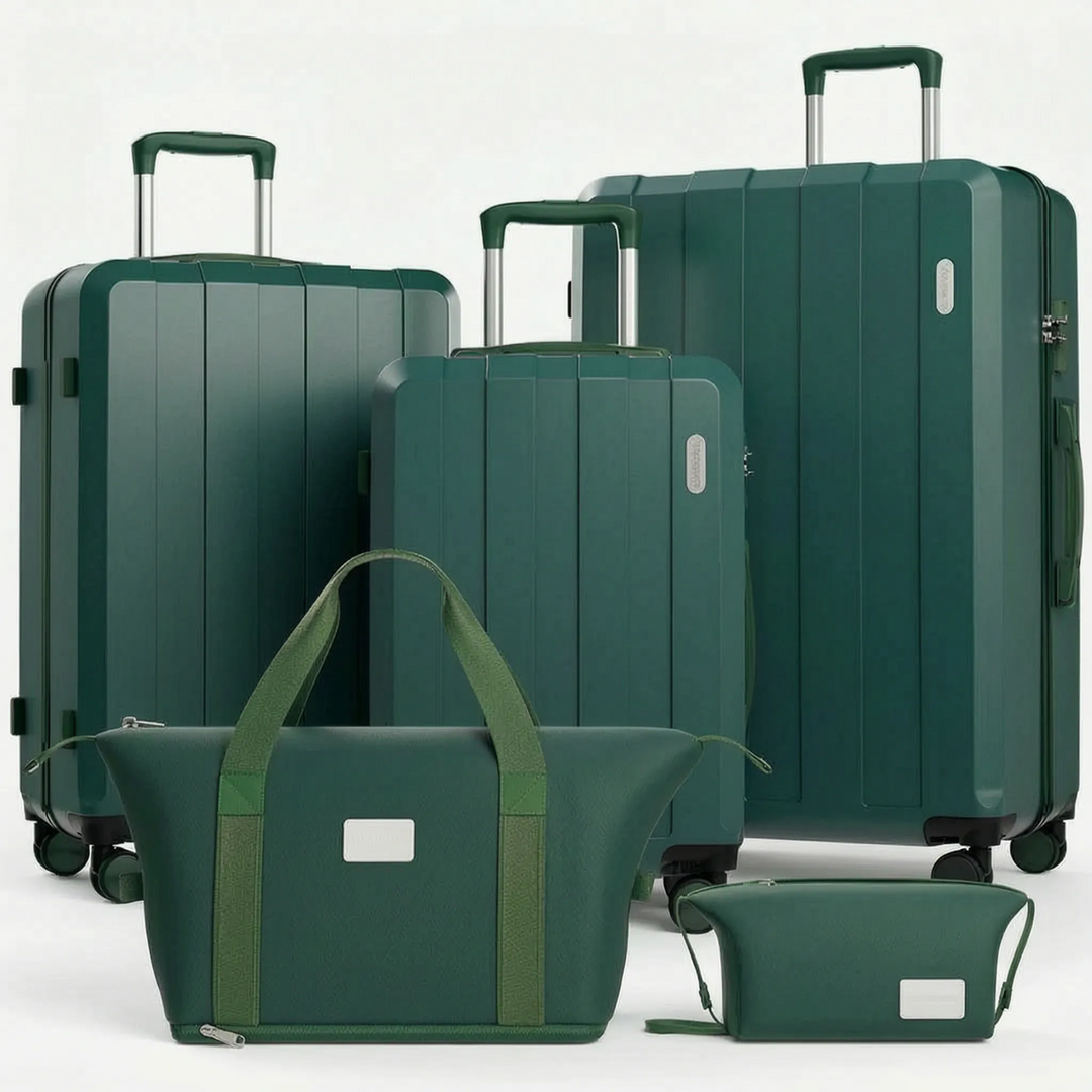 Duurzame 5-delige kofferset: hardcase reiskoffers met robuuste zwenkwielen. Perfect voor alle reizen.