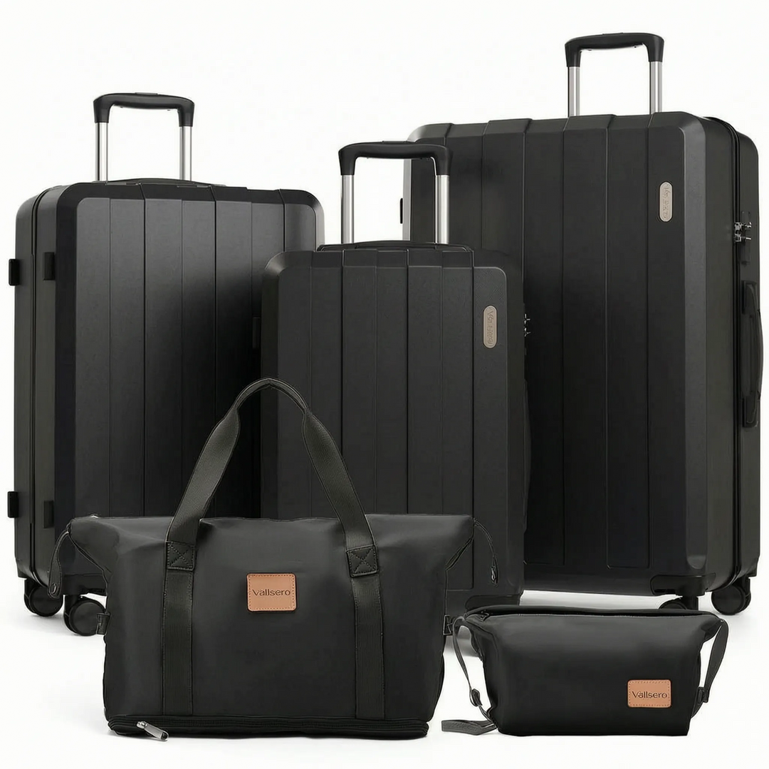 Stijlvolle en functionele 5-delige kofferset. Hardcase koffers met zwenkwielen voor zorgeloos reizen.