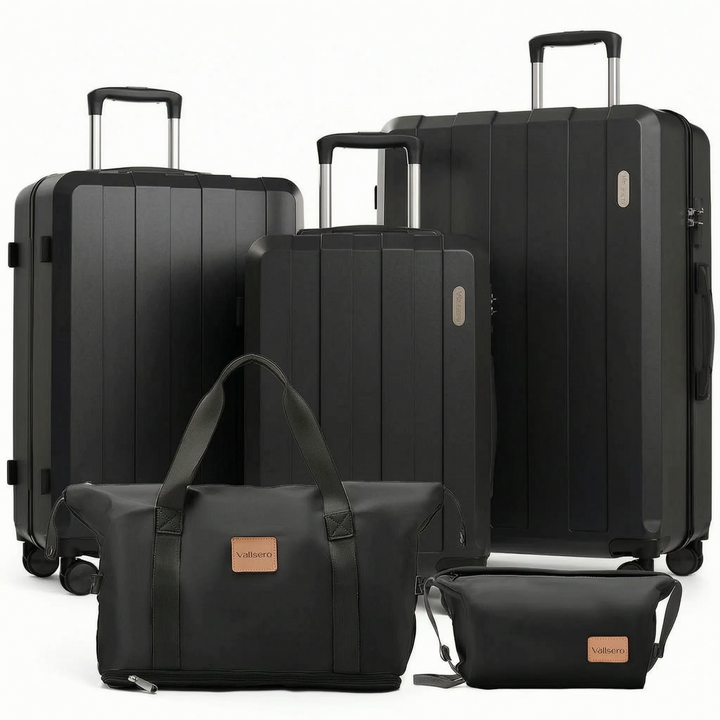 Stijlvolle en functionele 5-delige kofferset. Hardcase koffers met zwenkwielen voor zorgeloos reizen.