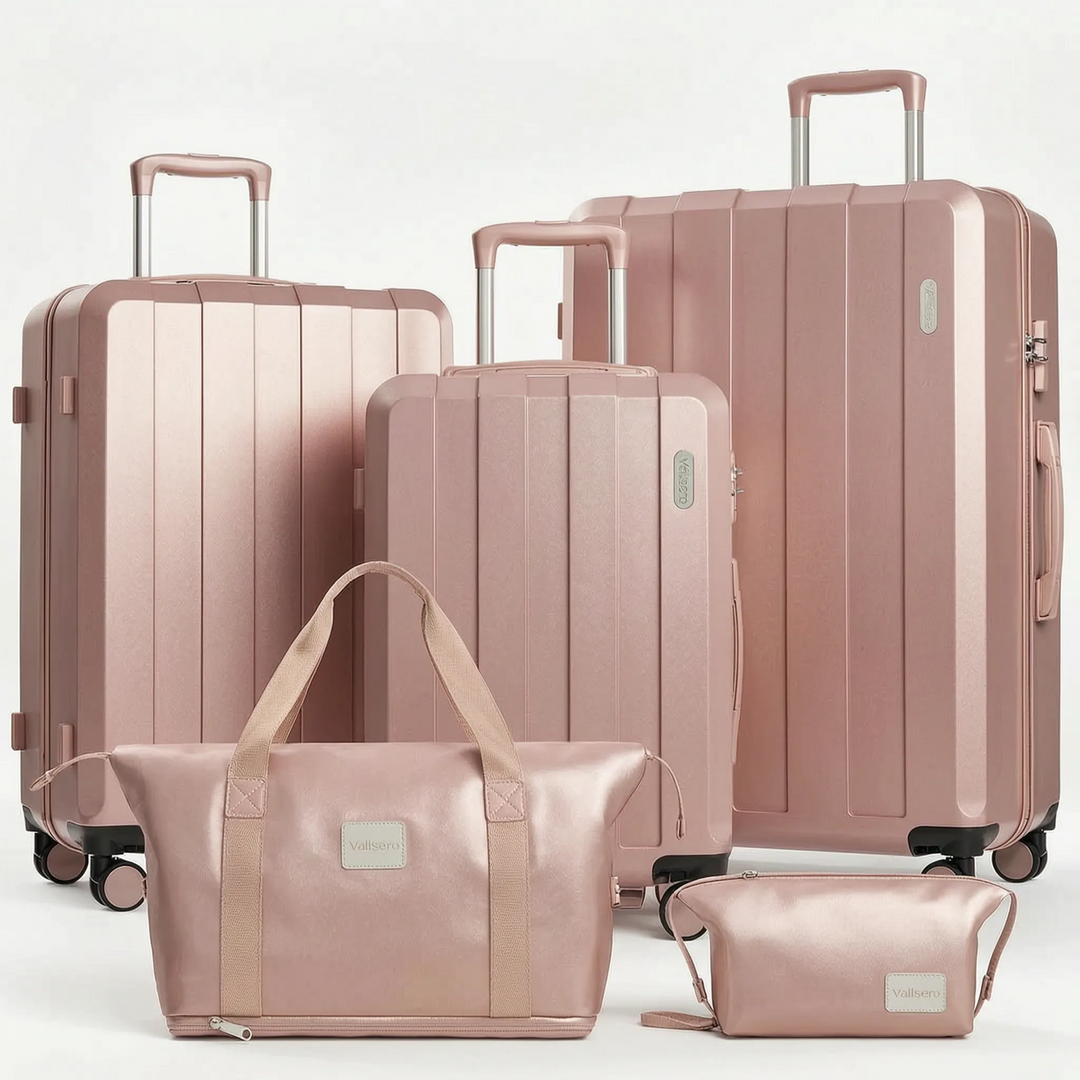 Georganiseerd onderweg met deze moderne 5-delige kofferset. Robuuste hardcase trolleys, meerkleurig design.