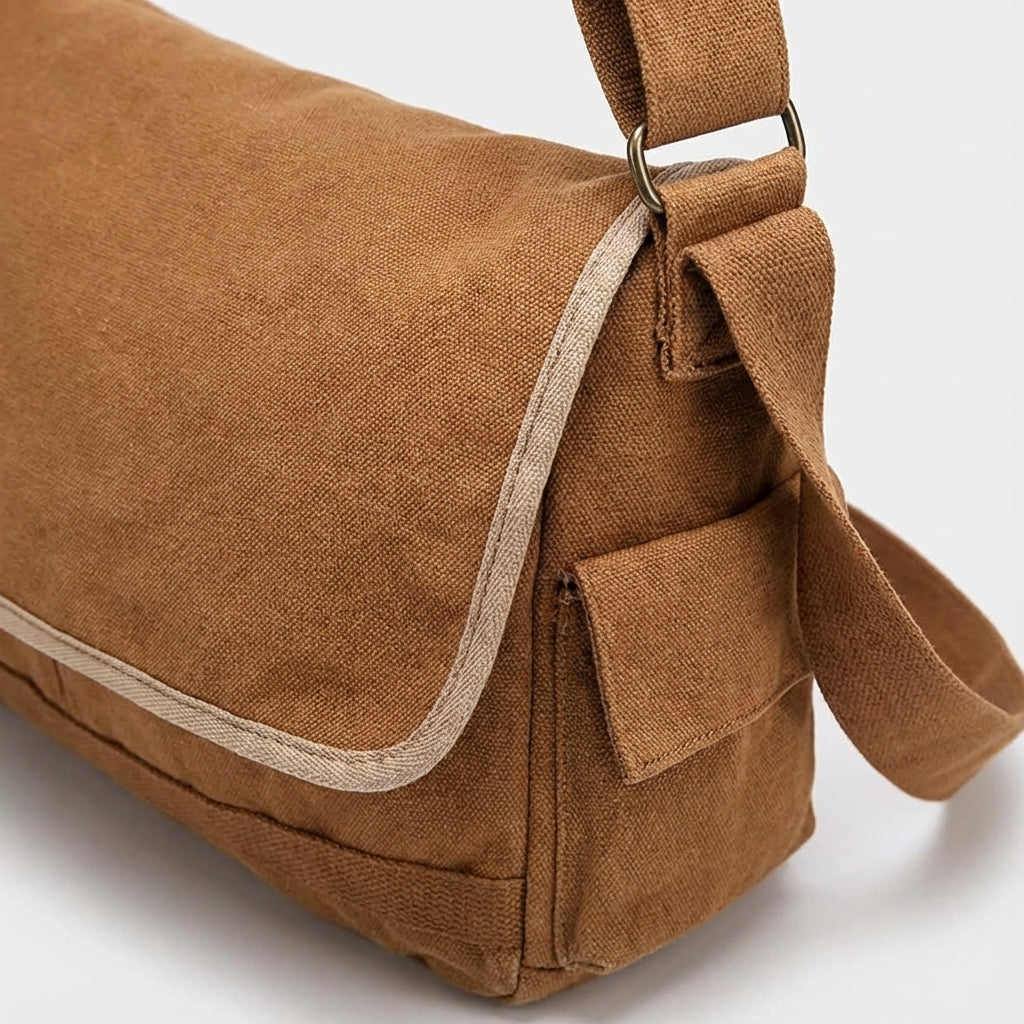 Ruime unisex vintage schoudertas van canvas, geschikt voor laptop en boeken, ideaal voor school en dagelijks werk.