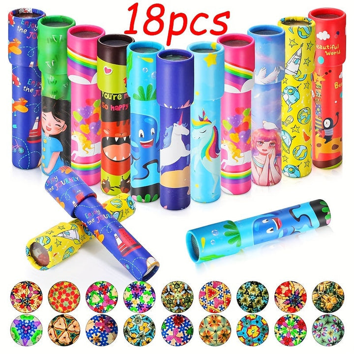 "Vintage kaleidoscoop speelgoed set van 18 stuks, kleurrijke patronen, ideaal voor feestjes, educatief en creatief voor kinde