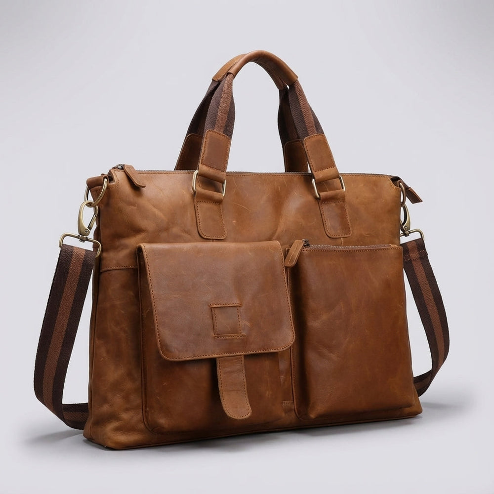 Stijlvolle heren vintage laptoptas/aktetas met meerdere vakken voor professioneel gebruik; perfecte organizer.