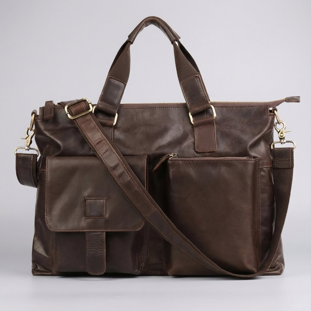Klassieke heren vintage laptoptas, een professionele aktetas met robuuste uitstraling voor dagelijks werk.