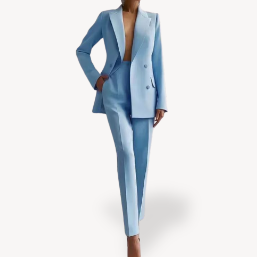 Comfortabele en stijlvolle pantalon voor dames, onderdeel van de elegante blazer set.
