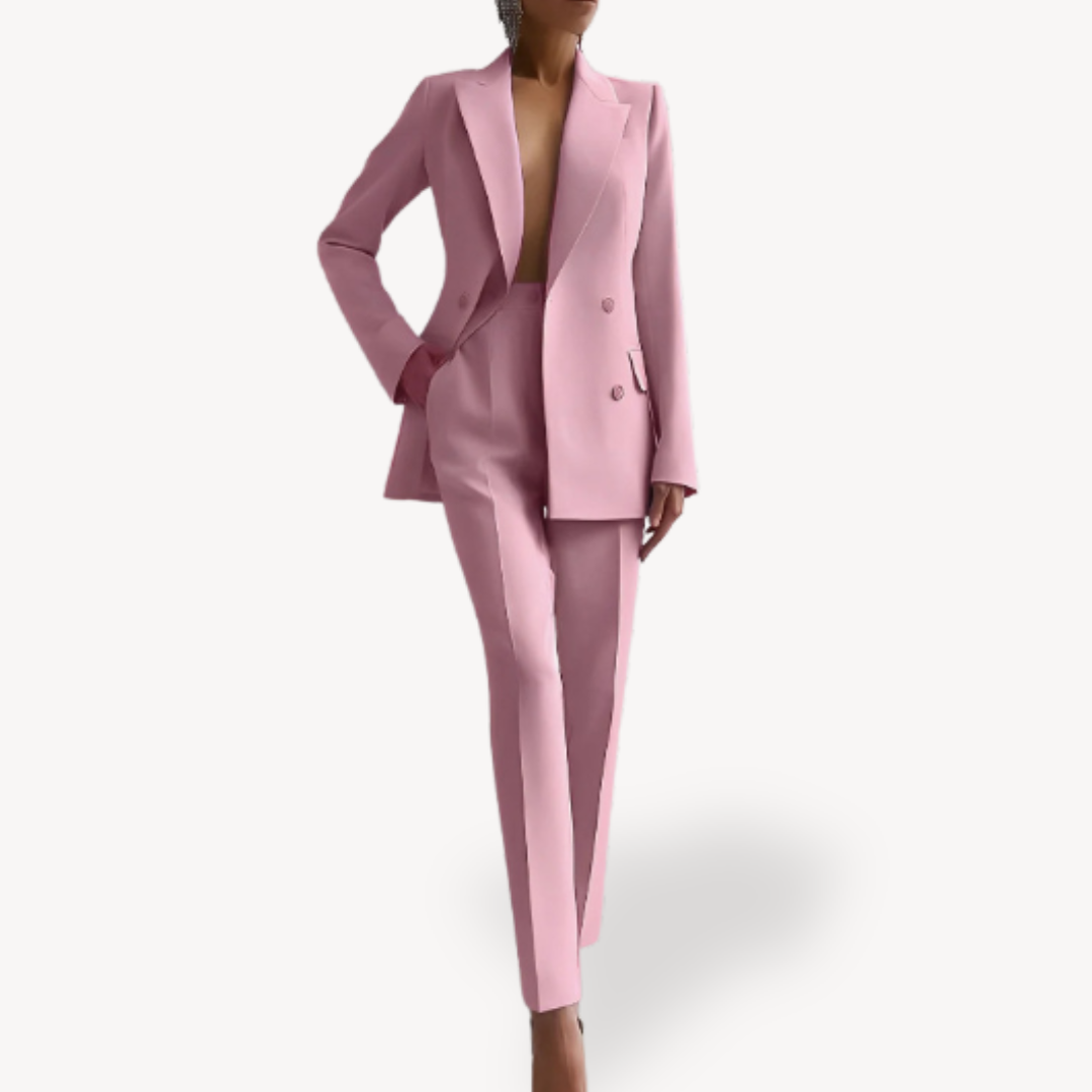 Damespak met blazer en pantalon, een modieuze en tijdloze set voor elke gelegenheid.