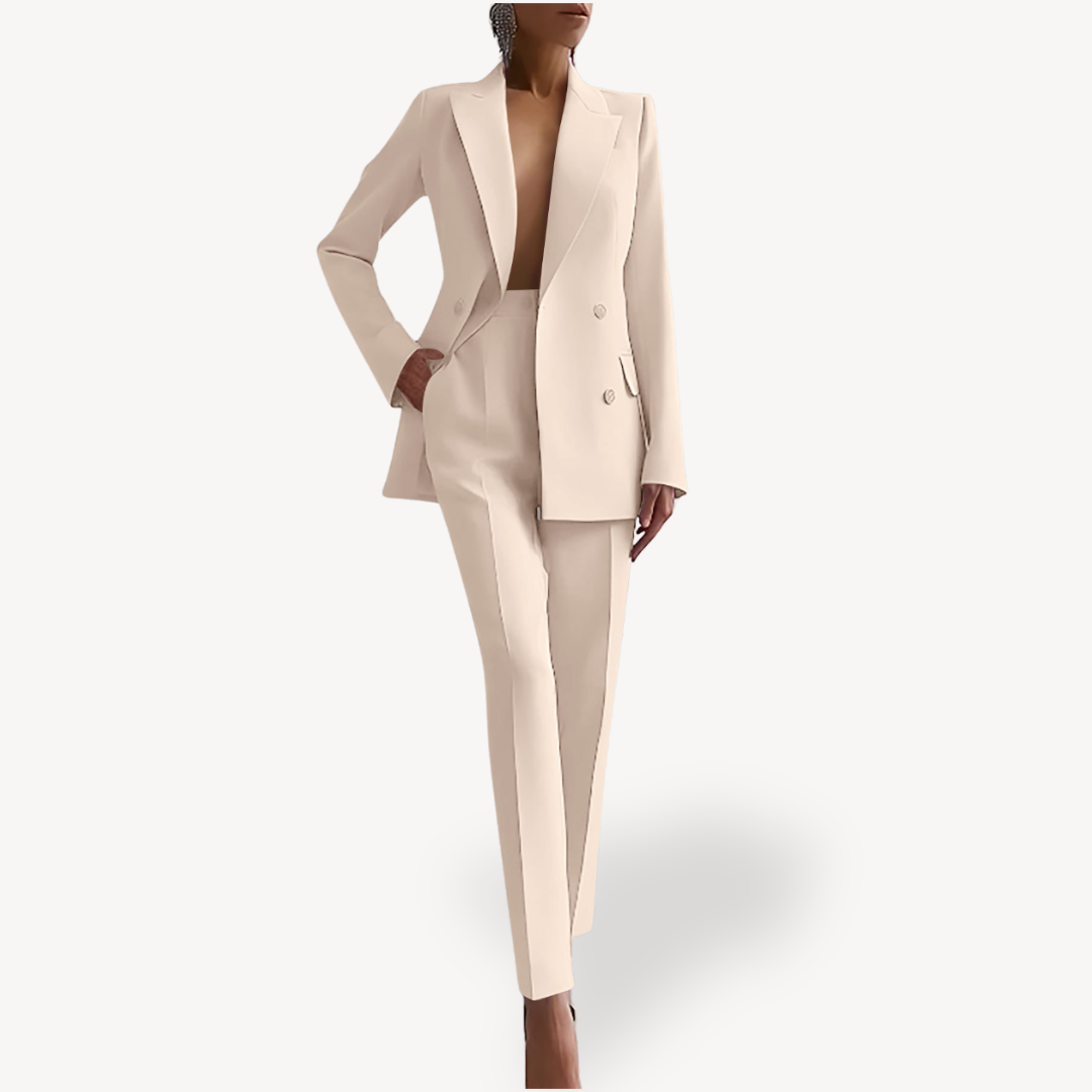 Klassieke dames blazer set, ideaal voor een zakelijke of formeel-modieuze look.