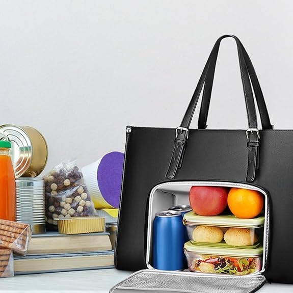 Vrouwen geïsoleerde lunchtas met ruim laptopcompartiment, ideaal voor werk of studie.