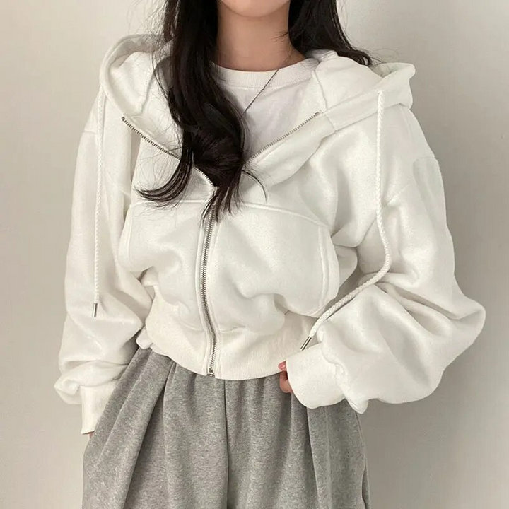 Vrouwen oversized hoodie met rits, comfortabel en stijlvol voor relaxte lente- en herfstdagen.