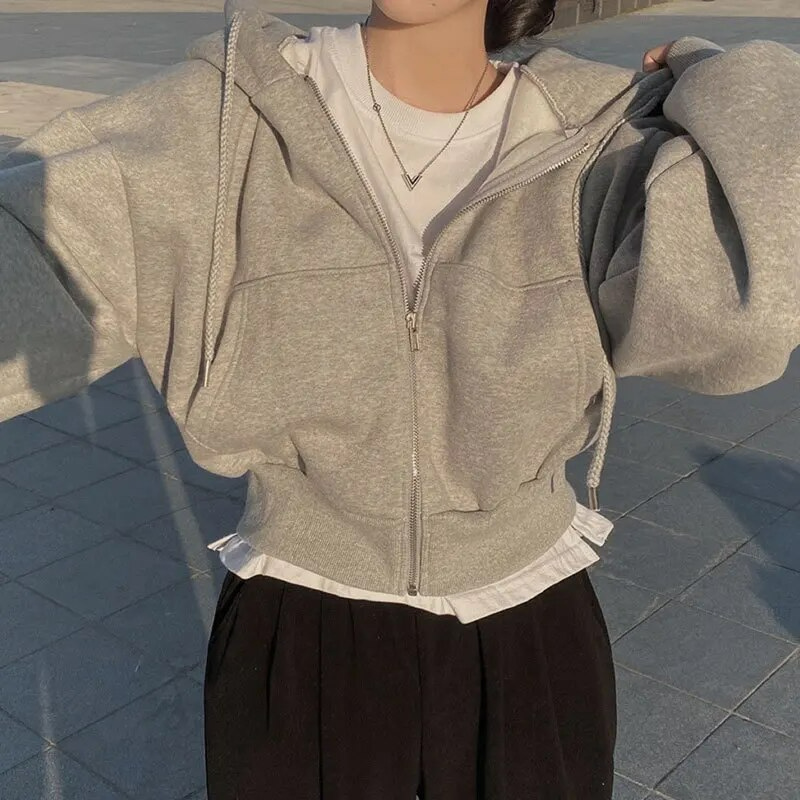 Trendy dames rits hoodie, oversized pasvorm ideaal voor casual streetwear en dagelijkse stijl.