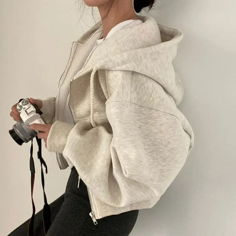 Comfortabele dames hoodie met rits, oversized model voor een trendy en ontspannen uitstraling.