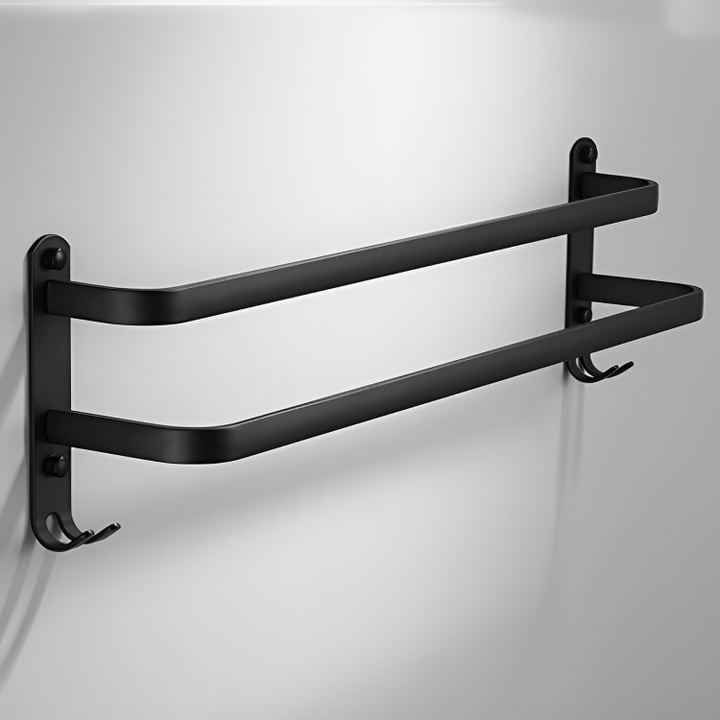 Stijlvolle wandplank voor badkamer opbergen, met ruimte voor handdoeken en items.