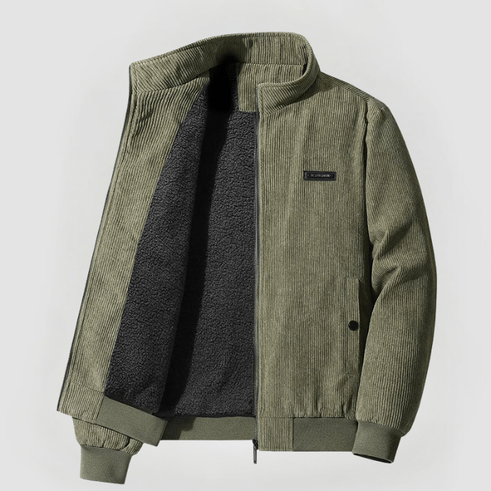 Warm groen heren winterjack met zachte voering en relaxte pasvorm. Comfortabel en casual herfst- of winterjack.