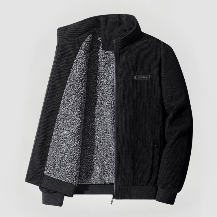Zwart herenjack, veelzijdig en warm. Perfect als buitenkleding met zachte voering en relaxte pasvorm.