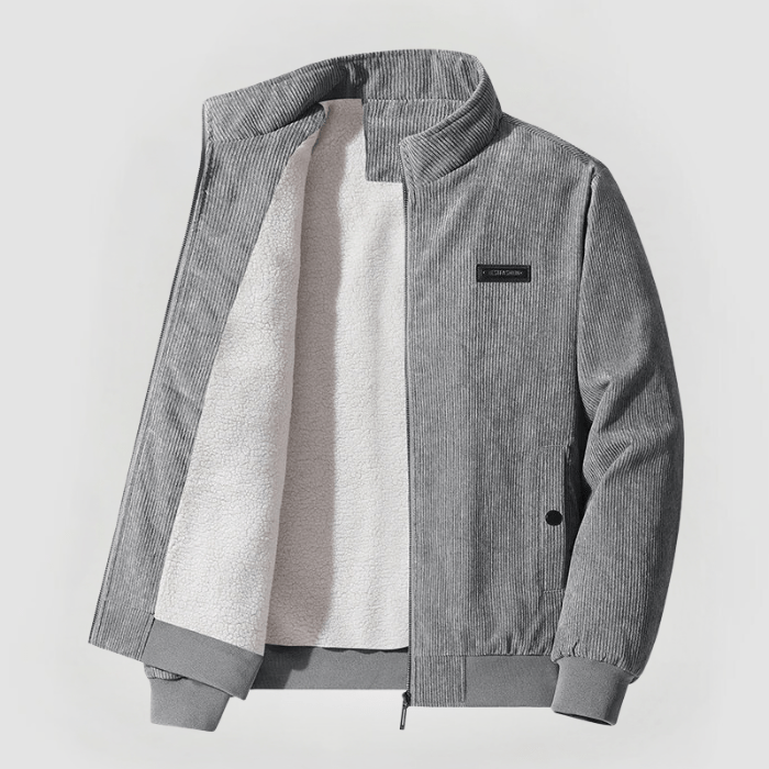 Grijs heren winterjack met zachte voering. Comfortabele, casual buitenkleding met relaxte pasvorm, ideaal voor herfst.