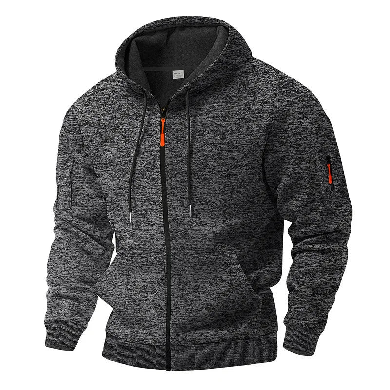 Heren warm capuchonvest met volledige rits. Comfortabele en veelzijdige bovenkleding voor outdoor & casual gebruik.