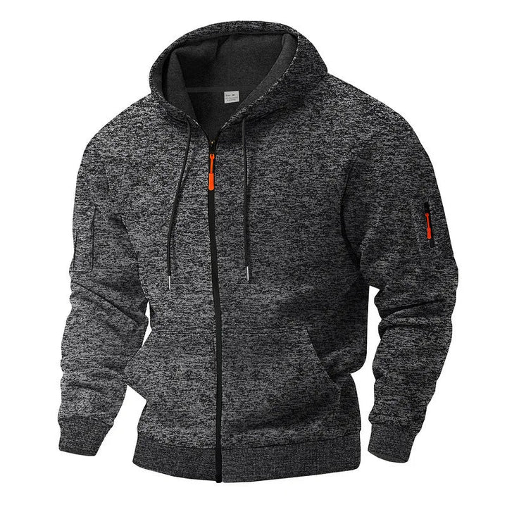 Heren warm capuchonvest met volledige rits. Comfortabele en veelzijdige bovenkleding voor outdoor & casual gebruik.