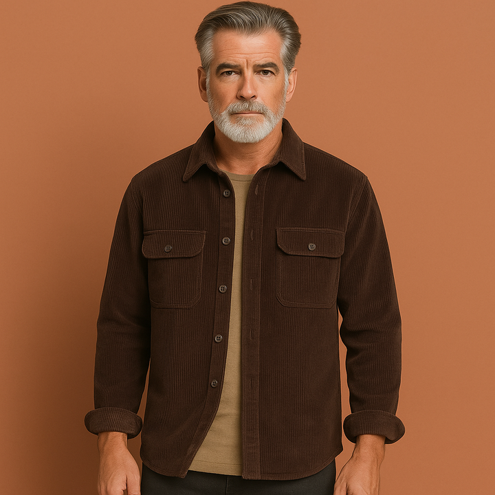 Retro heren warm overhemd (fleece vest) met zachte voering en lange mouwen, perfect voor de winter.
