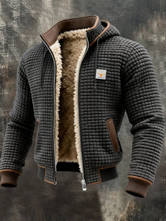 Comfortabel warm wafeljack voor heren, met capuchon en rits, perfect als buitenjas in de winter.