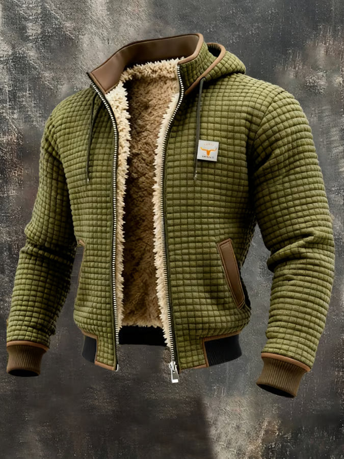 Heren wafeljack met praktische ritssluiting en comfortabele capuchon, warm en functioneel winterjack.