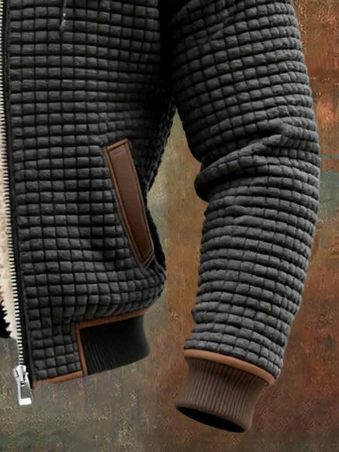 Casual heren wafeljack met capuchon en rits, een warme en veelzijdige buitenjas voor koud weer.