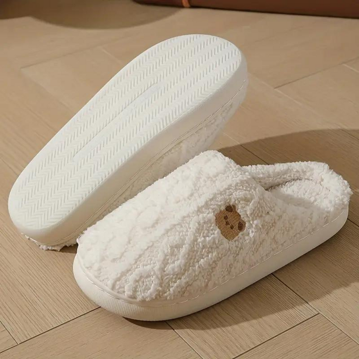 "Warme dames pantoffels voor winter, zachte grijze stof, stijlvolle FAUSTINE met comfortabele zachte zool"