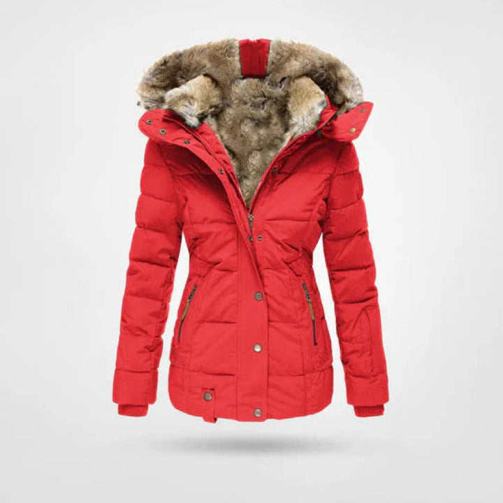 Dames winterjas met gevoerde capuchon, dubbele sluiting en hoog comfort. Trendy en warm, een must-have winterjas.