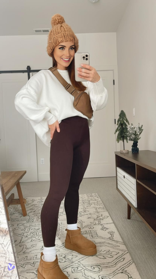 "Warme fleecelegging voor de winter, hoge taille, zwart, flatterend en comfortabel, geschikt tot -15 graden, dameskleding."