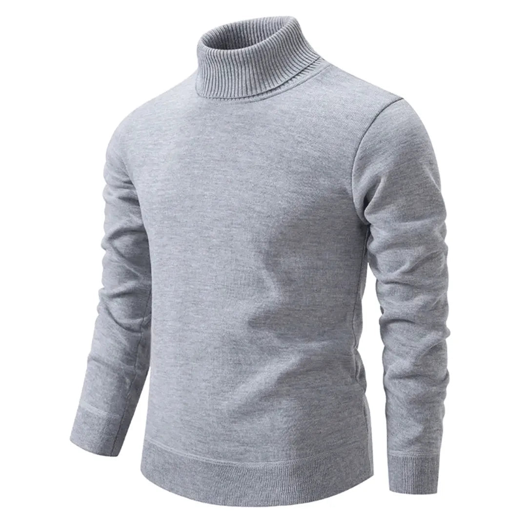 Comfortabele warme heren coltrui met hoge kraag. Essentiële casual trui voor de koude herfst- en winterdagen.
