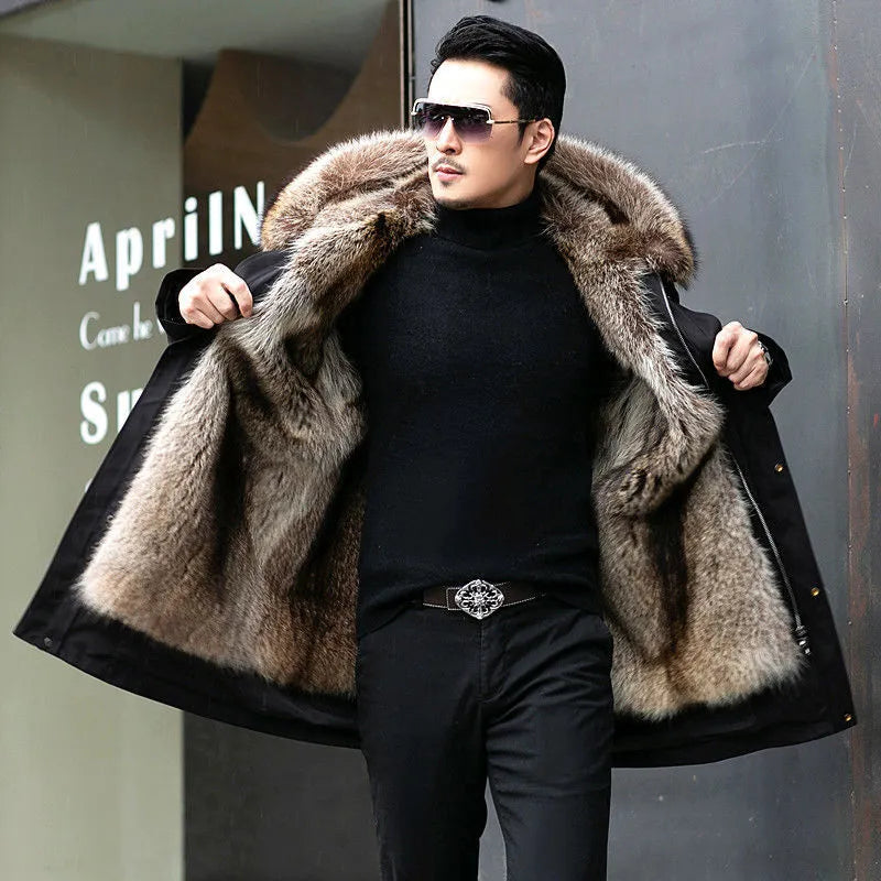 Warme heren parka winterjas met luxueuze kraag, ideaal voor stijlvolle herenmode buitenkleding.